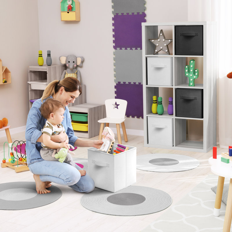 Ensemble de 6 cubes de rangement pliables de 13 pouces avec poignée Sorbus - pour organiser la maison, les tablettes, la chambre de bébé, la salle de jeux, le placard et plus, noir / blanc