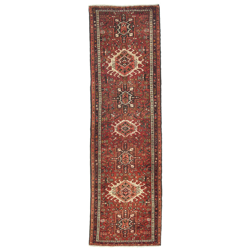 Tapis de couloir oriental tribal rouge unique de 3 pi x 10 pi 5 po