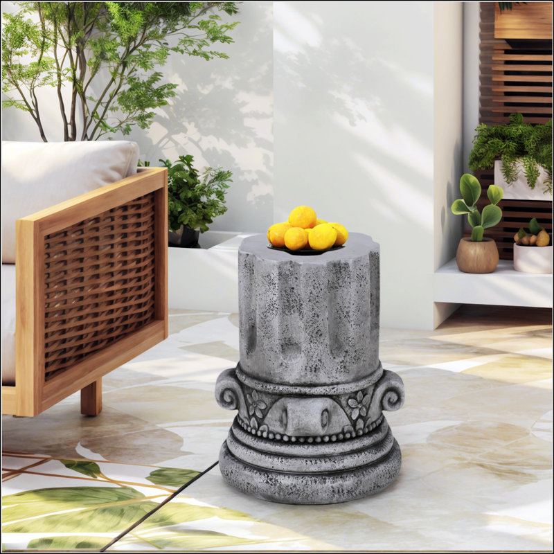 Cement Outdoor End Table For Patio And Garden, Modern Small Round Accent Table, Durable And Versatile Indoor/Outdoor Stool