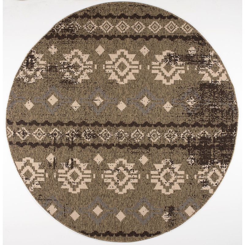 Tapis intérieur/extérieur brun design Wendland, Rond 6 pi 7 po