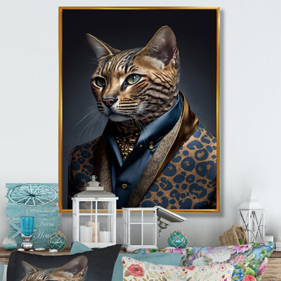 «Stylish Cat in Fancy Blue Fashion Design I», reproduction sur toile