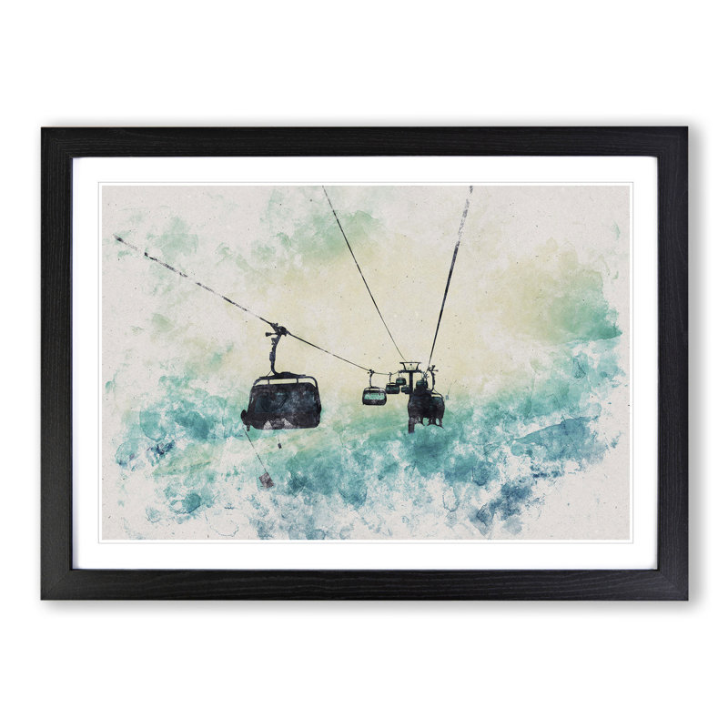 Ski Lift - Single Picture Frame Print on Wood, 27cm H x 36cm W x 2cm D, Black Framed