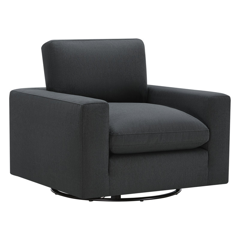 Fauteuil club pivotant rembourré Asher, Sergé poivre gris ardoise foncé Peyton