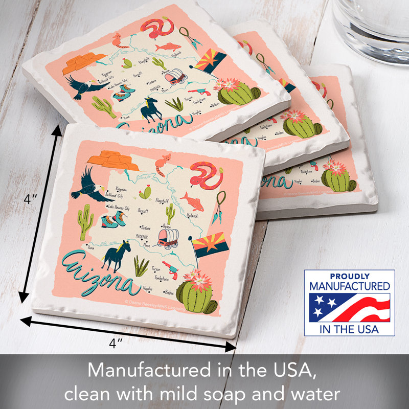 Thirstystone Arizona Attractions 4 Piece Tumbled Tile Coaster Set
