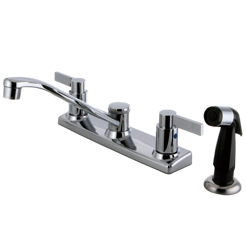 Robinet de cuisine central à deux poignées 8 "Kingston Brass NuvoFusion, Avec jet