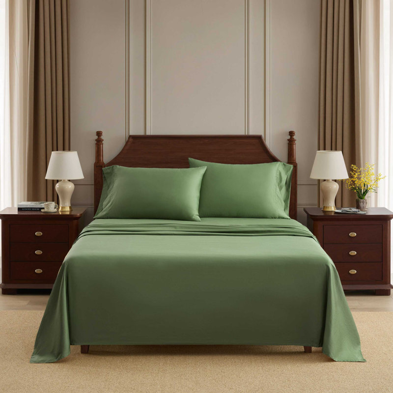 Ensemble de draps en coton massif Martha By Martha Stewart, Vert, King Sheet Set with 2 Pillowcase