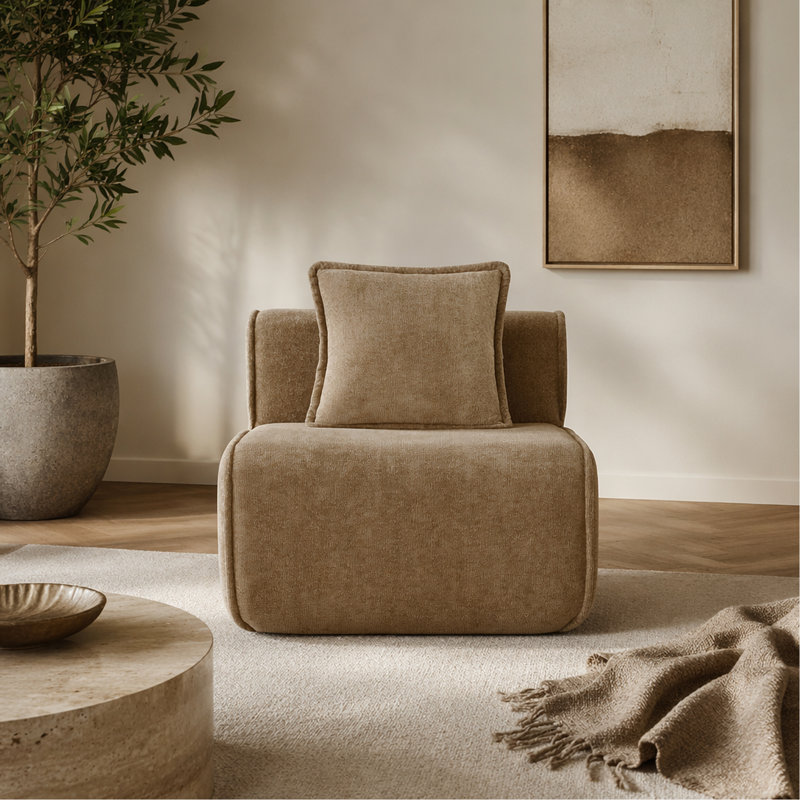 Armless Sofa Velvet- Brown