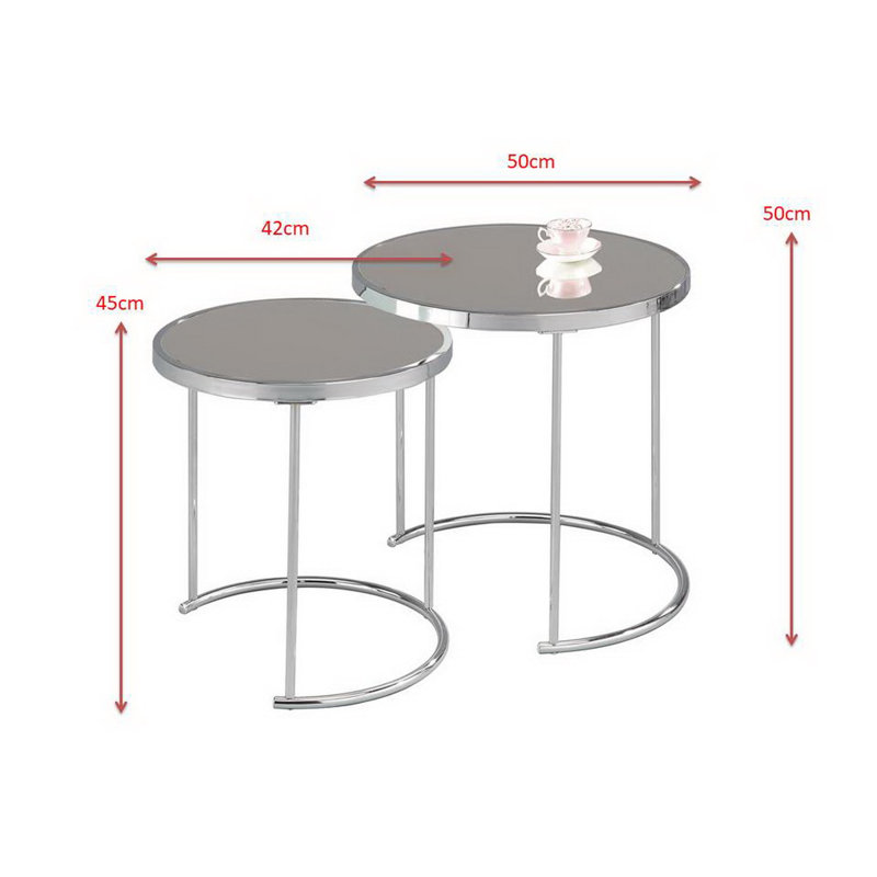 Middlewich Glass Top Frame Nesting Tables, Mirrored Glass, Silver