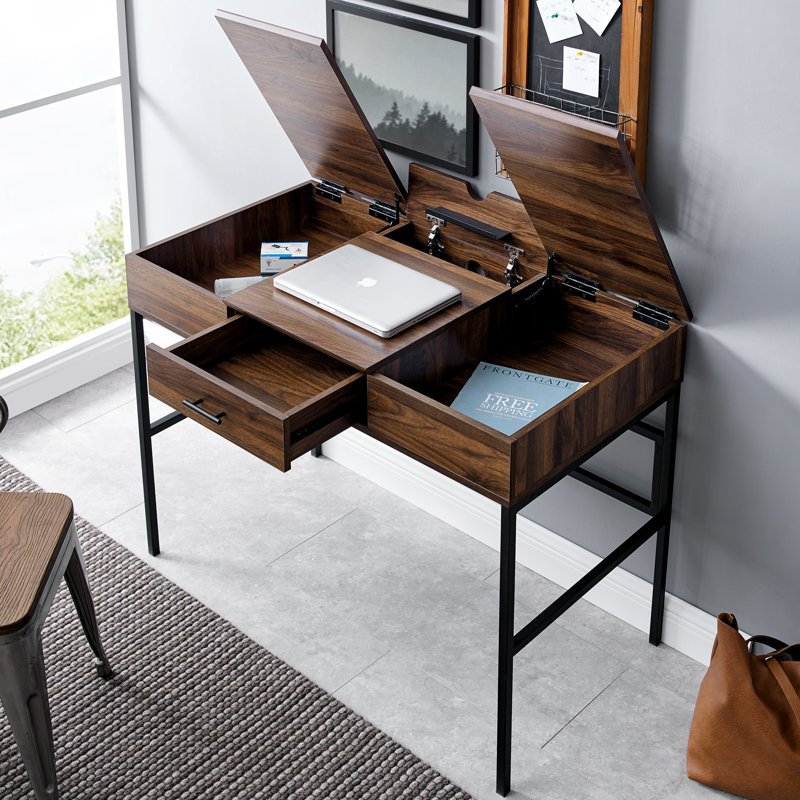 Heger Steel Writing Desk, Dark Walnut