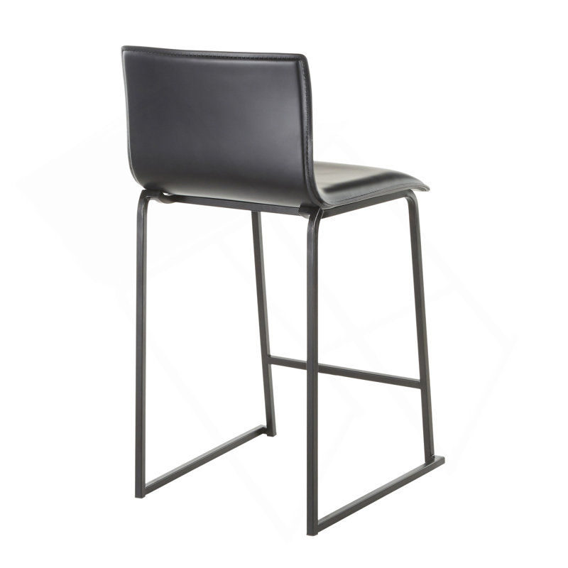 Mara 26" Contemporary Counter Stool In Black Metal And Black Faux Leather By Lumisource - Set Of 2, Black, Black