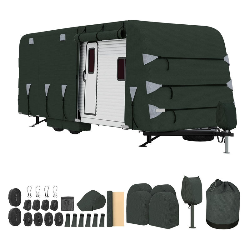 Housse de camping-car 4 couches pour remorque de voyage - respirante, résistante à la déchirure, avec housses pour pneus, sac de rangement et sangles coupe-vent
