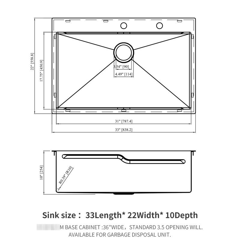 Évier encastré en acier inoxydable 33 po x 22 po - calibre 16 T304. Fonction d'extension. Drainage insonorisé et fluide. Ensemble d'accessoires inclus. Tracas - Drain.