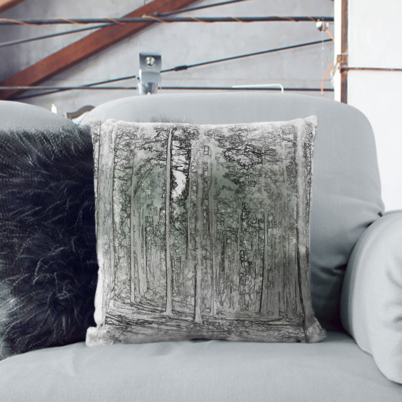 Conifer Tree Forest Vol.2 Sketch Square Throw Cushion, White, 55cm H x 55cm W x 20cm D