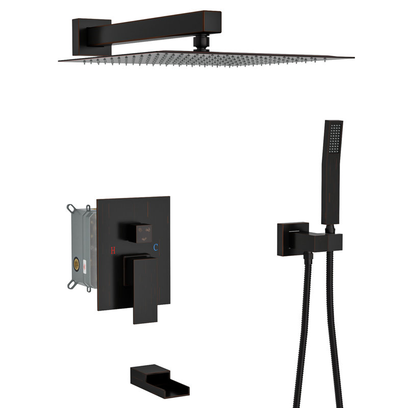 Wall Mounted Shower Compatibility With Waterfall Tub Spout - Oil Rubber Bronze 3 Function Rainfall & Handheld Valve Easy Installation And Hygiene Protocol Procedure Merger Including -Balanced