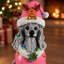 Statue de Noël caniche, Figurine de chien des Fêtes en tenue de père Noël pour la décoration intérieure