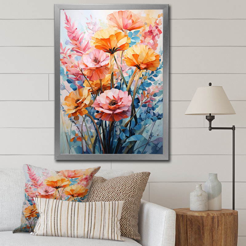 Collage de fougères multicolores VI sur toile, Encadrement argenté, H 40 po x l 30 po x P 1,5 po