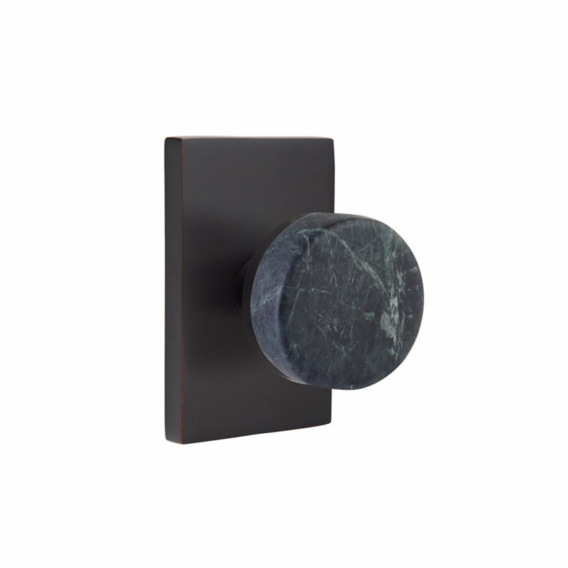 Ensemble de boutons de passage Emtek Select, moderne Rosette, tige conique, bouton en marbre vert, Bronze huilé