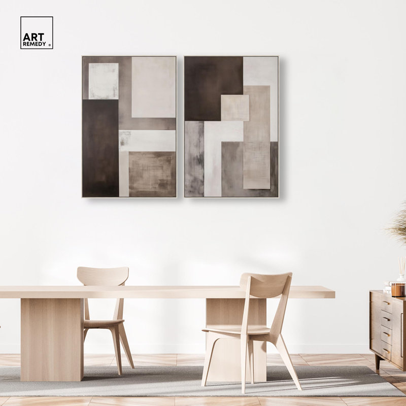 Ensemble « Quiet Geometry » : impression sur toile, ensemble d'art abstrait bohème par Art Remedy, cadre noir, 10 x 15