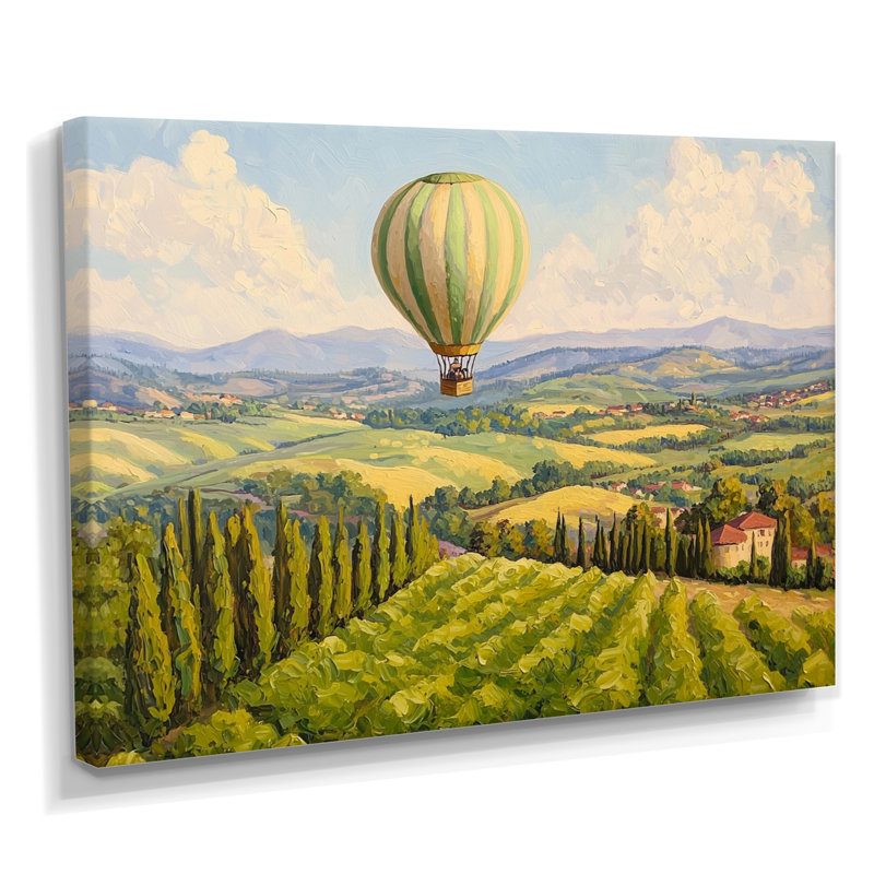 Montgolfière au-dessus de la vallée en Italie II - montgolfière, H 12 po x l 20 po, Toile tendue, Ne s’applique pas