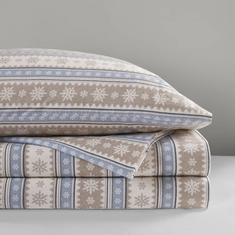 Ensemble de 3 draps en flanelle de coton 100% avec flocon de neige bleu, simple / double pour matelas de 12 po, entièrement élastiqué, flanelle de flocon de neige lavable à la machine, sensation de velours doux,