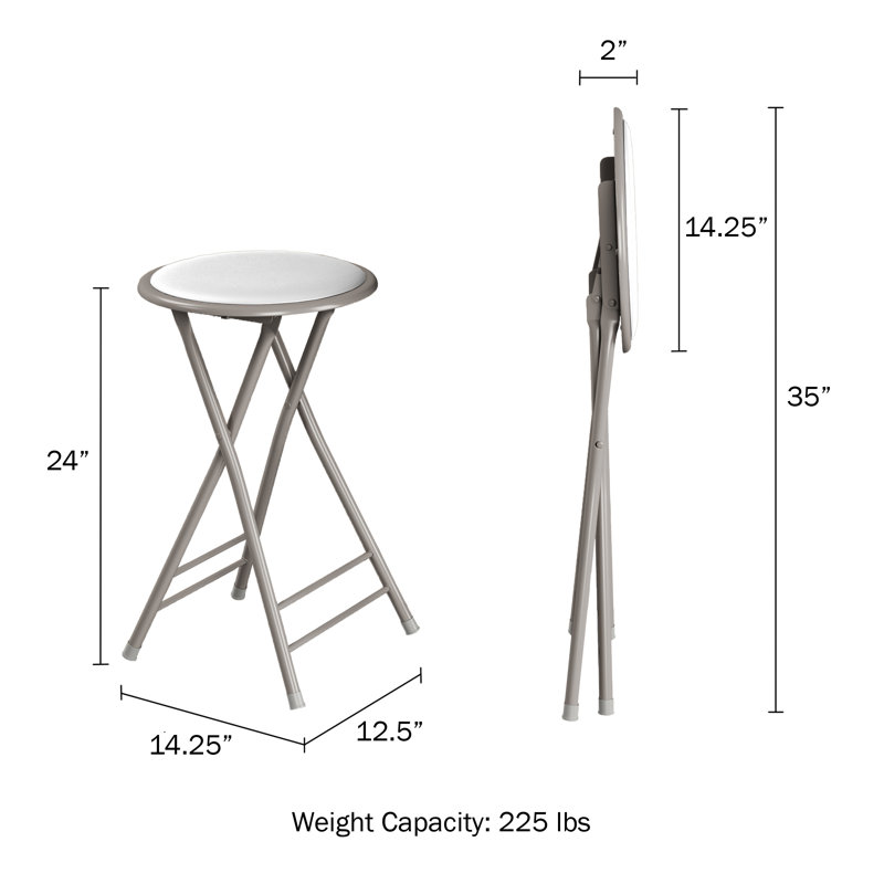 Angulo Folding Stool - Backless 24-Inch Stool with 225lb Capacity for Kitchen or Rec Room - Portable Indoor Counter Bar Stools by Lavish Home (White)