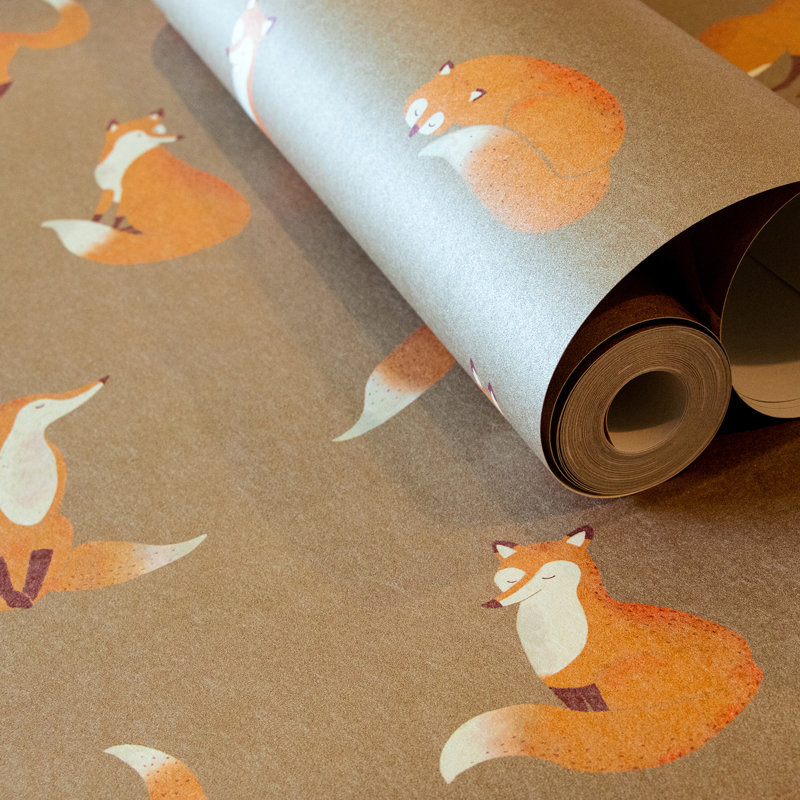 The Smooth Glitter Friendly Foxes 10.05m x 53cm Wallpaper Roll, Bronze
