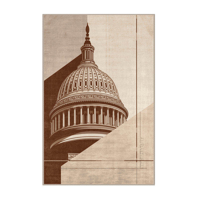 Machine Washable Paret Us Capitol Modern Rug in Beige – Beige Binding, 6x9