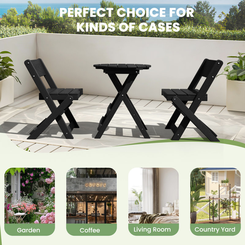 2-Person HDPE Round Outdoor Folding Dining Set