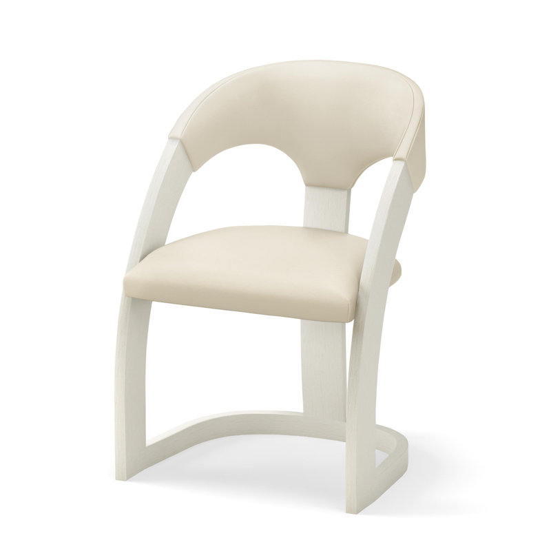 Delia Dining Chair-Ebony Cerused Leather, White, White