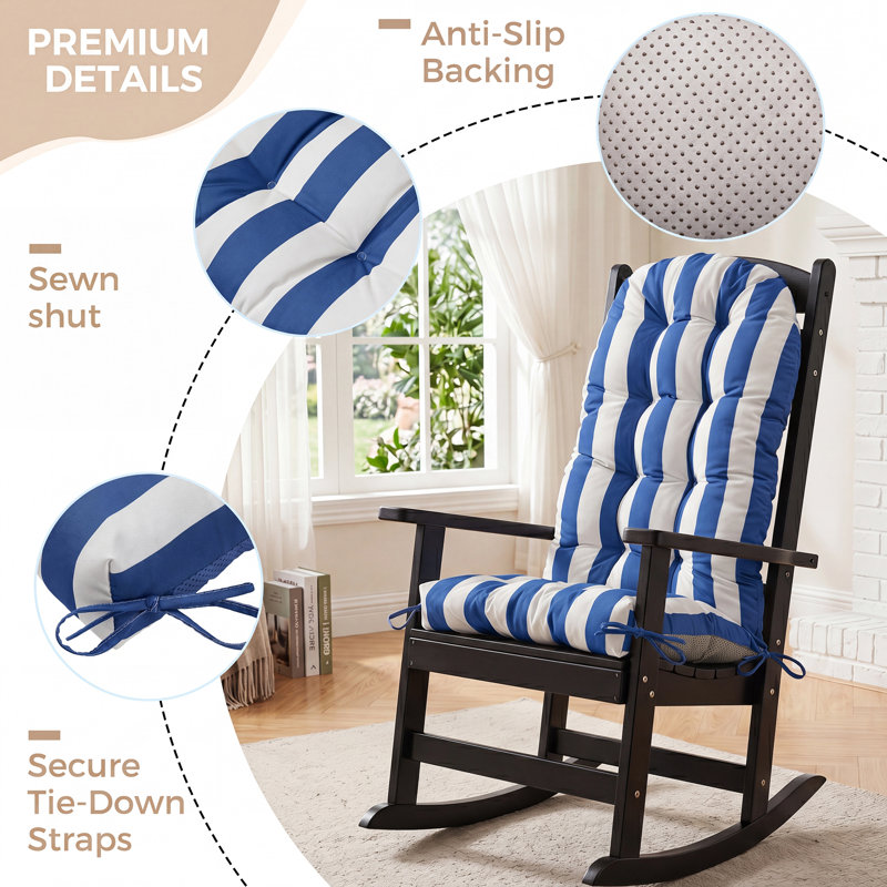 Adirondack Chair Cushion Set of 2, Thickened Patio Chair Cushions with Ties, Waterproof and UV-Protected Rocking Chair Cushion for Indoor and Outdoor