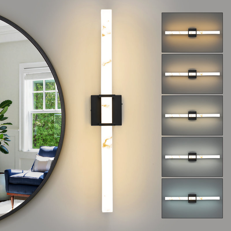 Miroir de salle de bain 1 lumière à intensité variable avec miroir réglable, 29,92 po, Noir mat