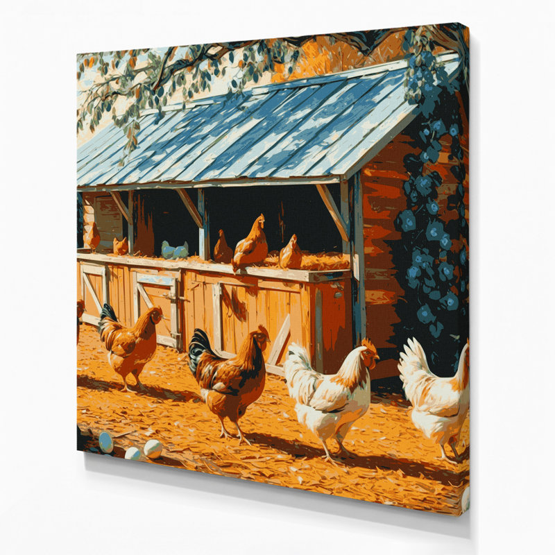 Ferme, poulailler, art mural sur toile brune, H 12 po x l 12 po