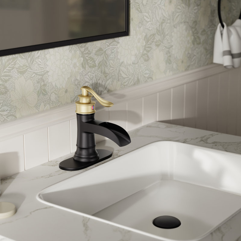 Single-Hole Single-handle Bathroom Faucet with Drain Assembly, Gold/Black