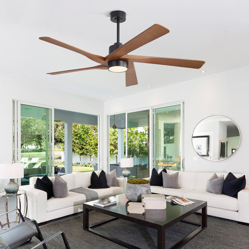 5 - ABS Blades Indoor Ceiling Fan with Light and Remote, Matte Black, 54", Matte Black