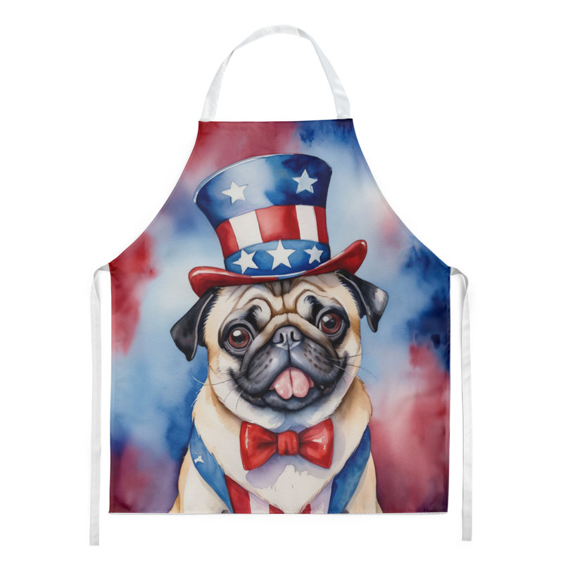 Patriotic American Apron, White Pug