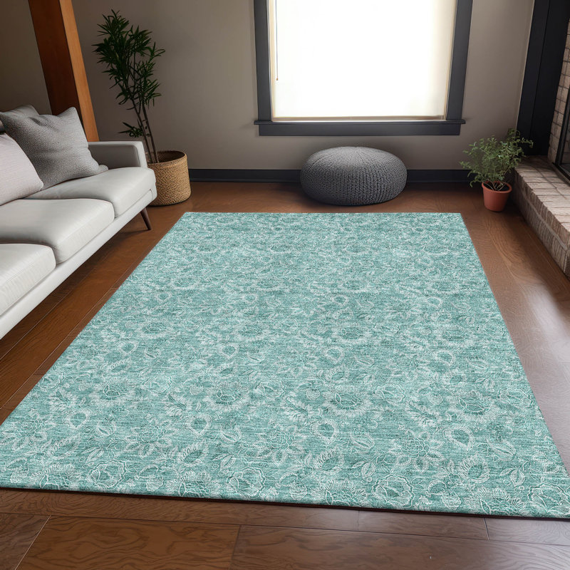 Premium Machine Washable Prisco Teal Rug, Rectangle 9' x 12'