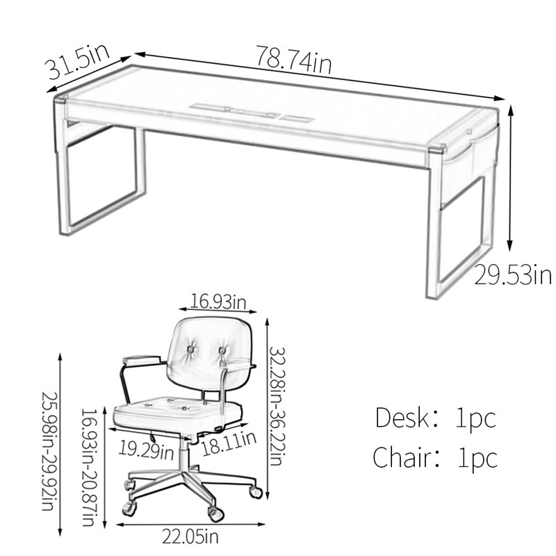 Computer Desk, 29.53" H x 78.74" W x 31.5" D