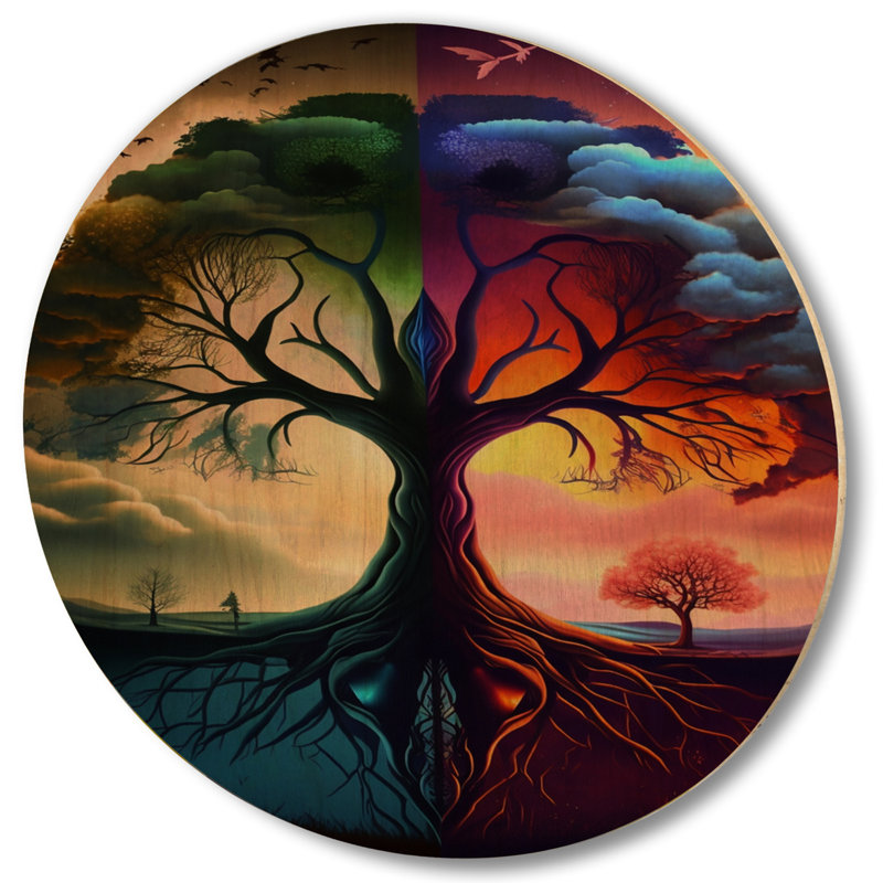 Décoration murale arbre de vie jour et nuit I - forêt, H 36 po x l 36 po x P 1 po
