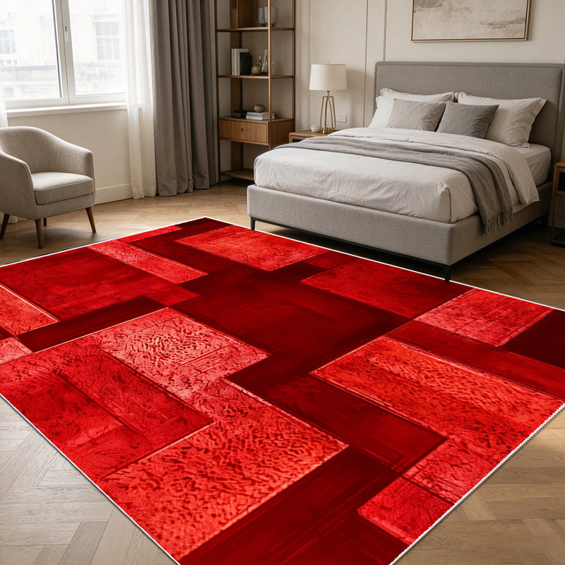 1PC Burgundy Geometric Patchwork area rugs for Living Room, Soft and Comfortable, Suitable for all seasons, easy-to-maintain, machine washable Indoor floor mat, Under Table Farmhouse suitable for dining room, bedroom, kitchen, hallway, home office,