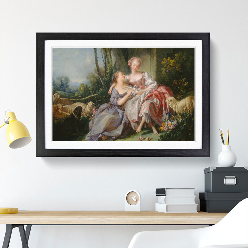The Love Letter by Francois Boucher - Picture Frame Painting, Black Framed, 36cm H x 48cm W x 2cm D
