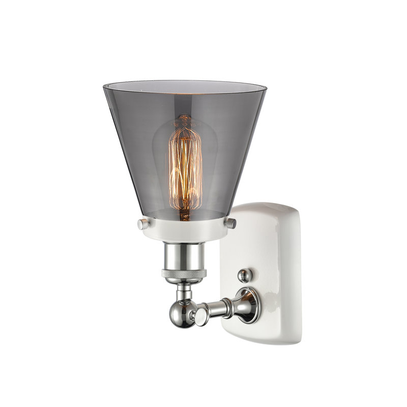 Applique murale 1 lumière 6 "Ballston Urban Cone, DEL, Plaqué couleur fumée, Blanc / chrome poli