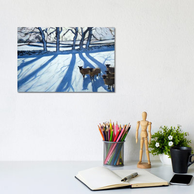 Sheep In Snow, Derbyshire by Andrew Macara - Wrapped Canvas Painting