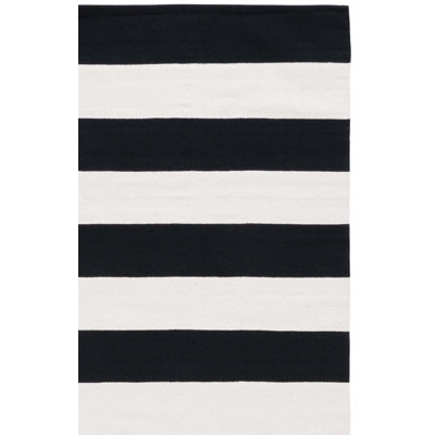 Tapis rayé noir / ivoire en coton tissé à la main Brookvale