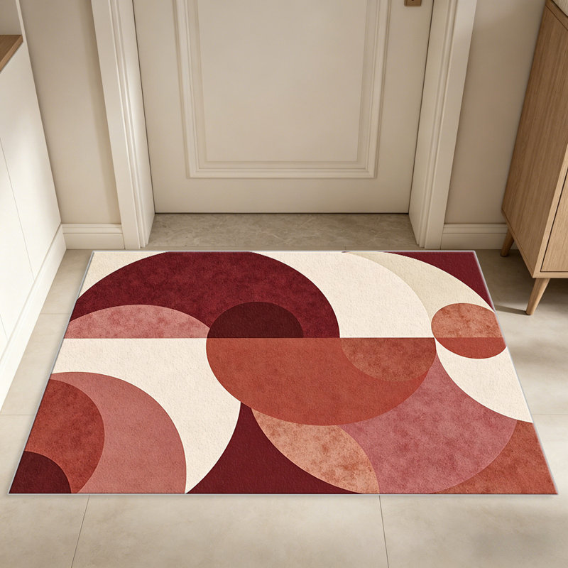 Rust Red Curve Geo carpet-easy to clean, machine-washable, soft and comfortable; suitable for door mats, kitchens, living rooms, bedrooms, corridors, and laundry areas. Easy to clean, durable carpet for home decoration.