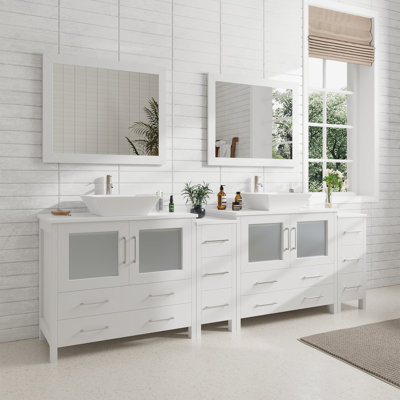 Karson 96'' Double Bathroom Vanity with Engineered Marble Top with Mirror