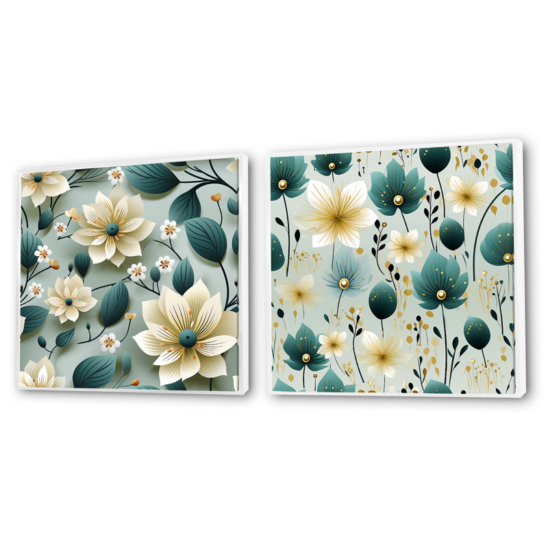 Elyes - Floral Square Collage Set Of 2, White Floater Framed, 36" H x 73" W