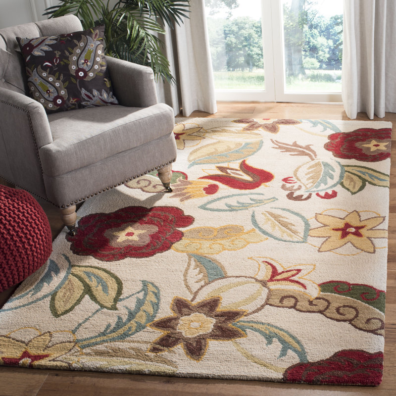 Tapis floral en laine crocheté à la main Emrick, Rectangle 6 pi x 9 pi
