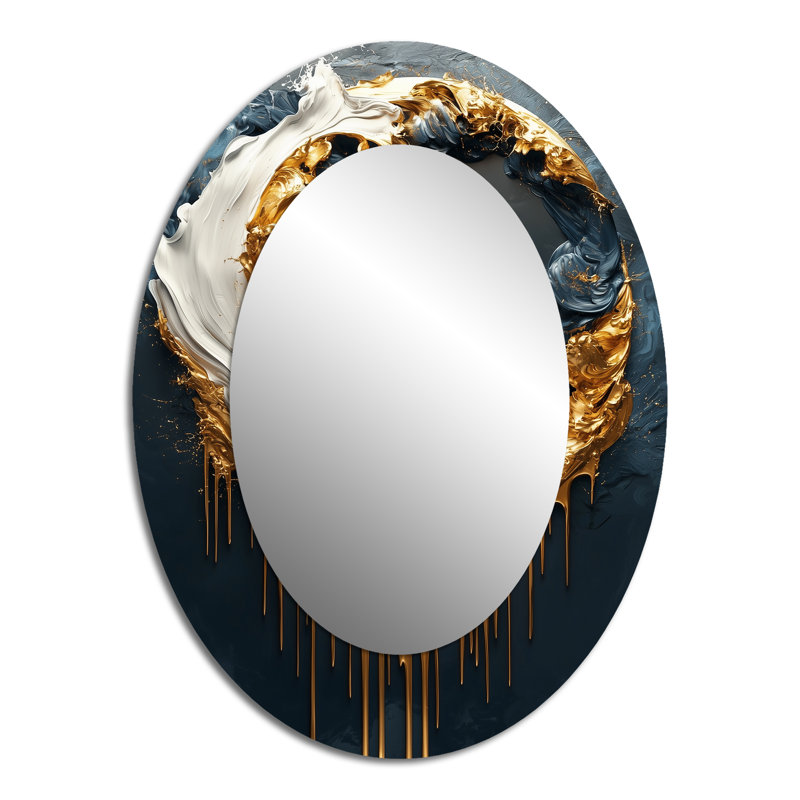 Décoration de formes abstraites noires et dorées II - miroir mural ovale doré, 40 po x 30 po