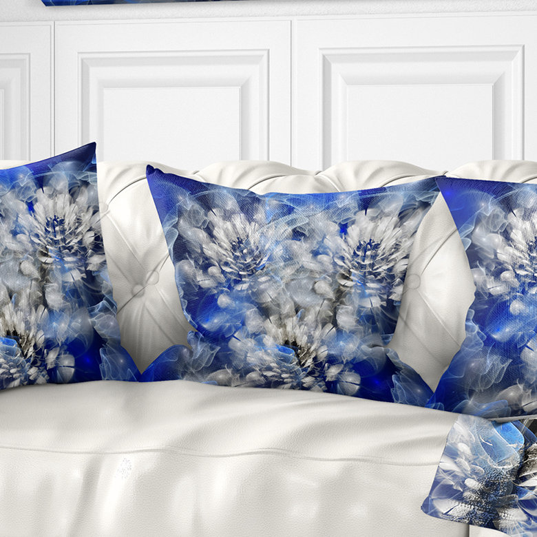 Coussin imprimé floral blanc, 16 po x 1 po, Coussin décoratif