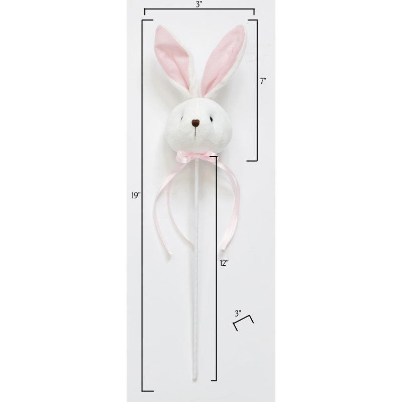 Tête de lapin de Pâques 7 "avec oreilles sur tige 12", blanc et rose, ensemble de 5